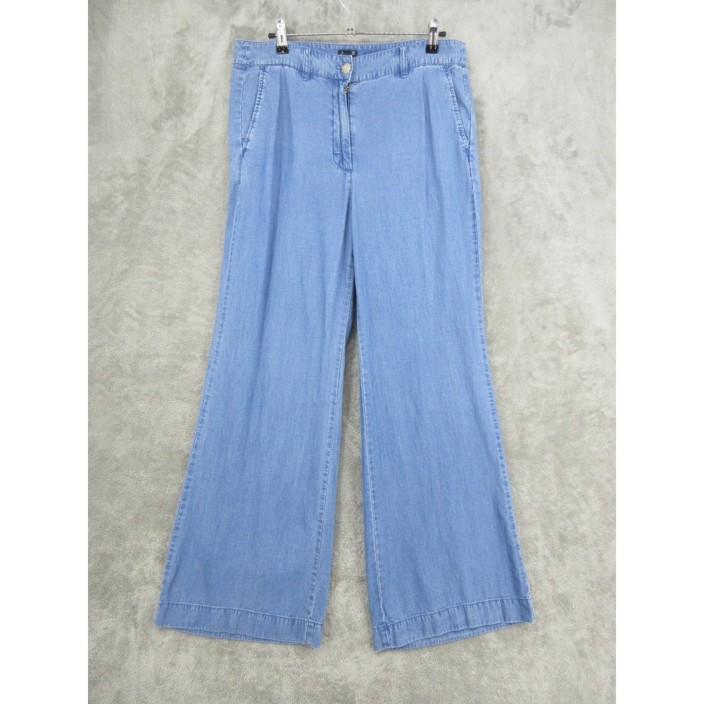 J Crew Pants Women 12 Carolina Flare Chambray Wide Leg Pockets Baggy Loose BY747